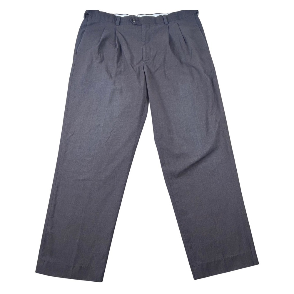 Roundtree & Yorke Mens 38x32 Pleated Dress Pants Grey Easy Care Micro Check 1318